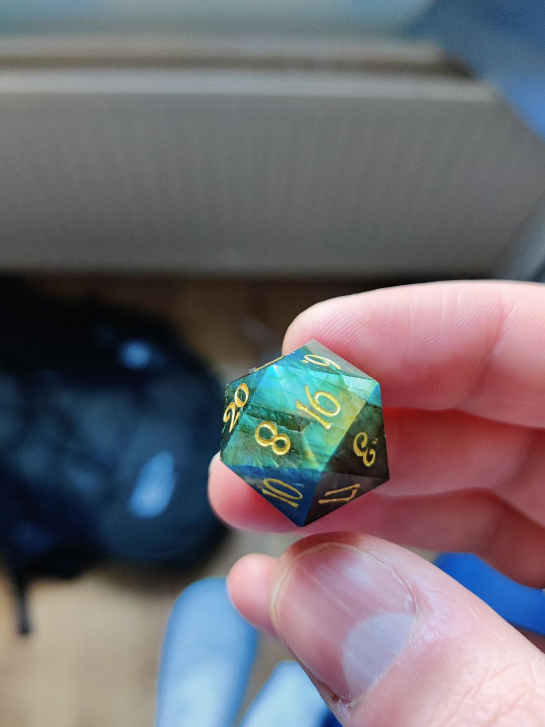 Customer photo review of URWizards D&D Engraved labradorite D20 Dice