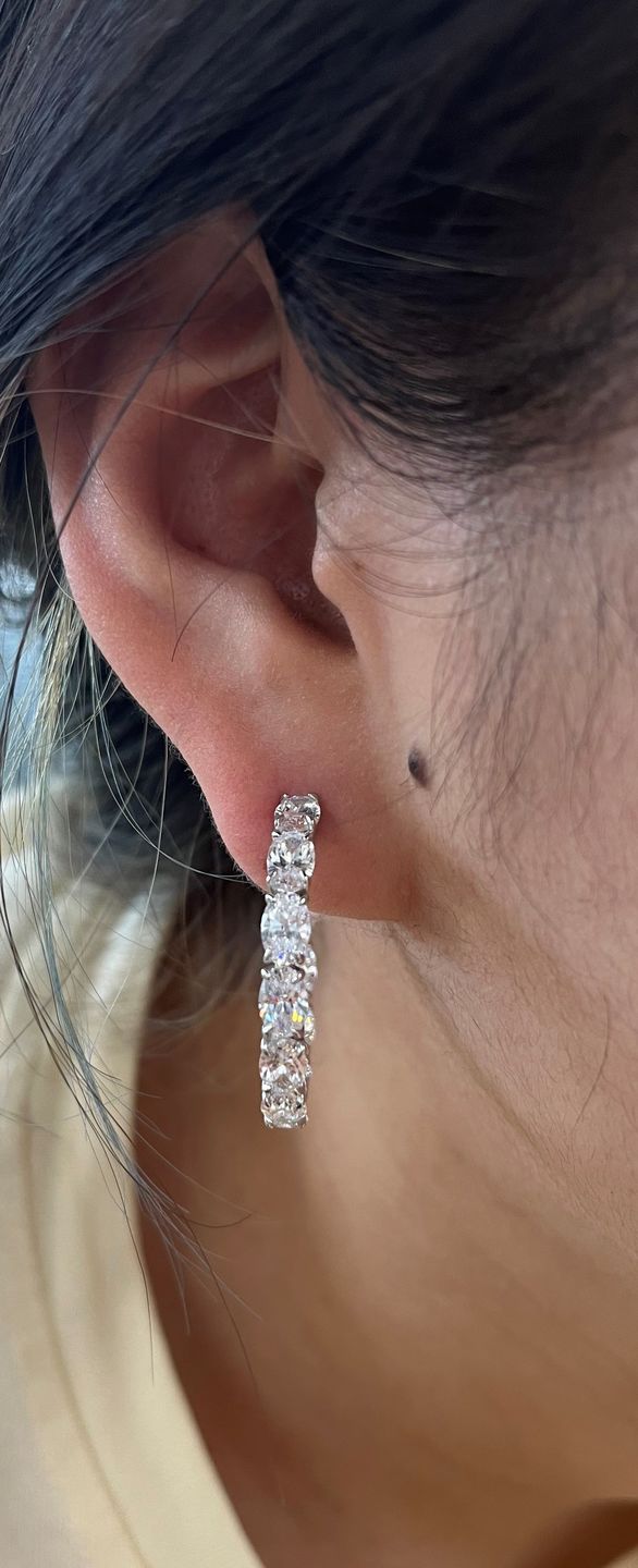 Customer photo review of Louily Sparkle Oval Cut Women's Hoop Earrings In Sterling Silver