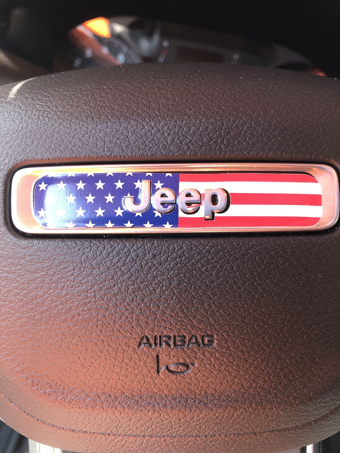 Customer photo review of American Flag Steering Wheel Decal for Jeep