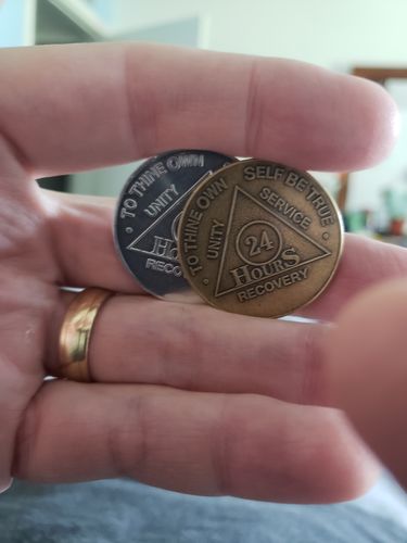Customer photo review of Recovery Mint Bronze AA Meeting Chips - Newcomer Coins - 24 Hours Sobriety Tokens