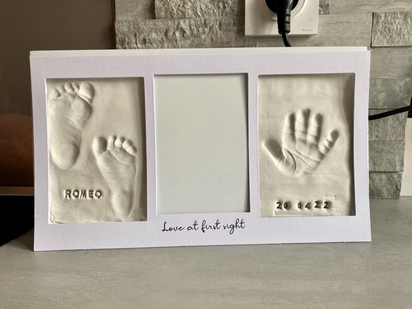 Customer photo review of Baby Handprint & Footprint Keepsake Duo Frame