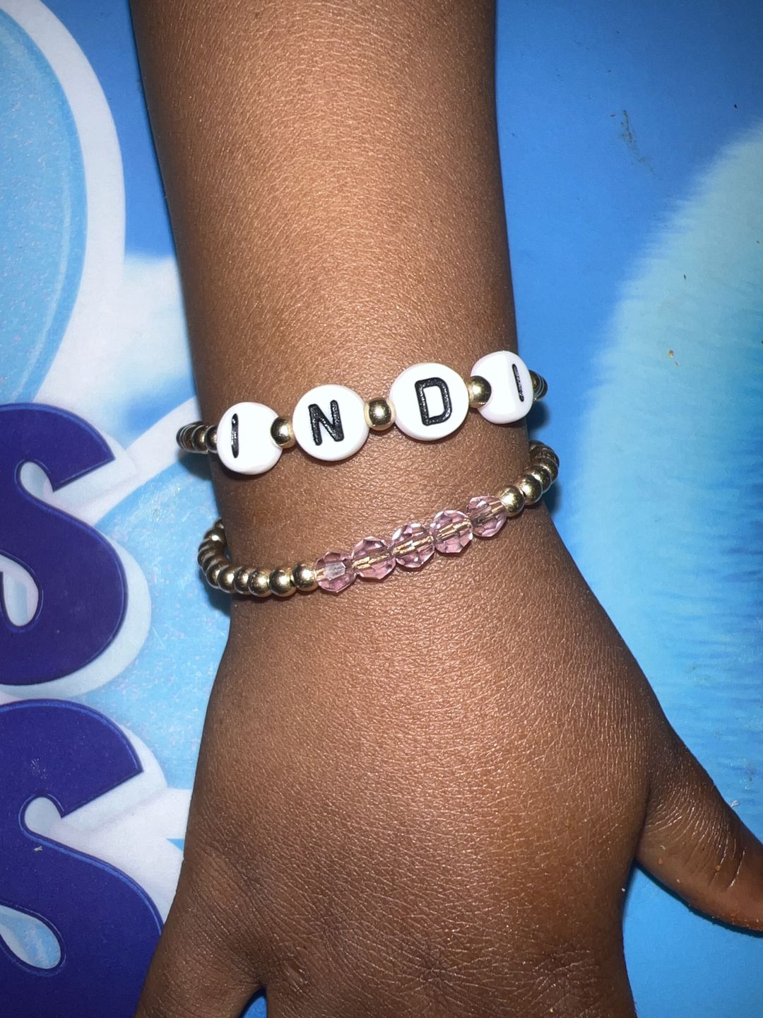 Customer photo review of Custom Letter Baby Bracelet (3MM+6MM beads)