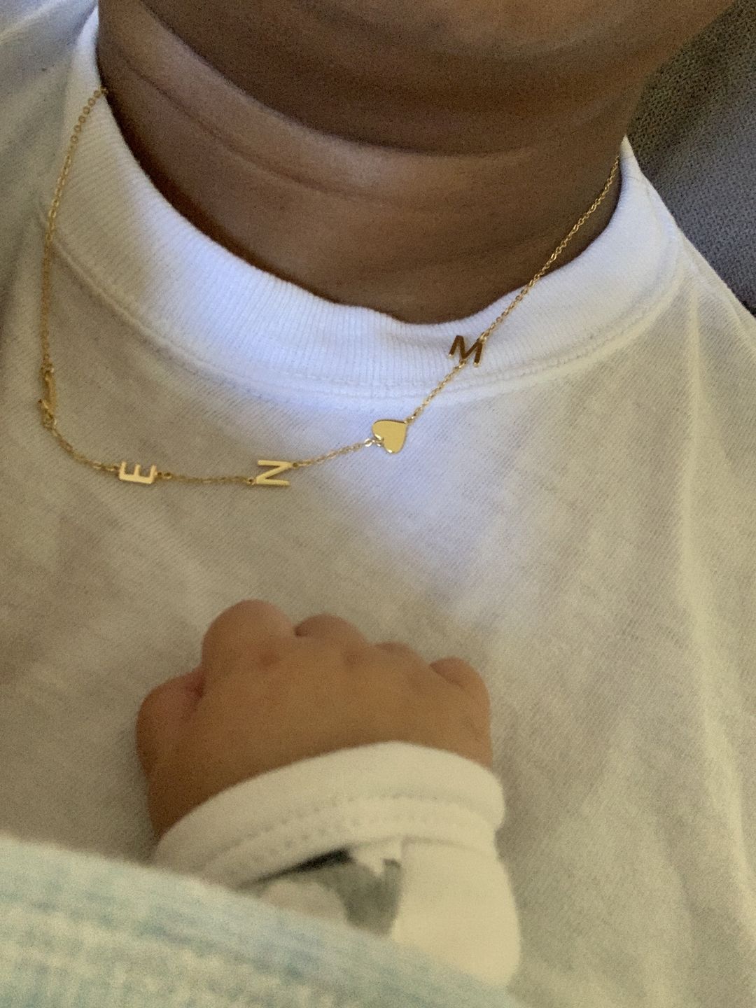 Customer photo review of Sideways Initial Letter Solid Heart Necklace