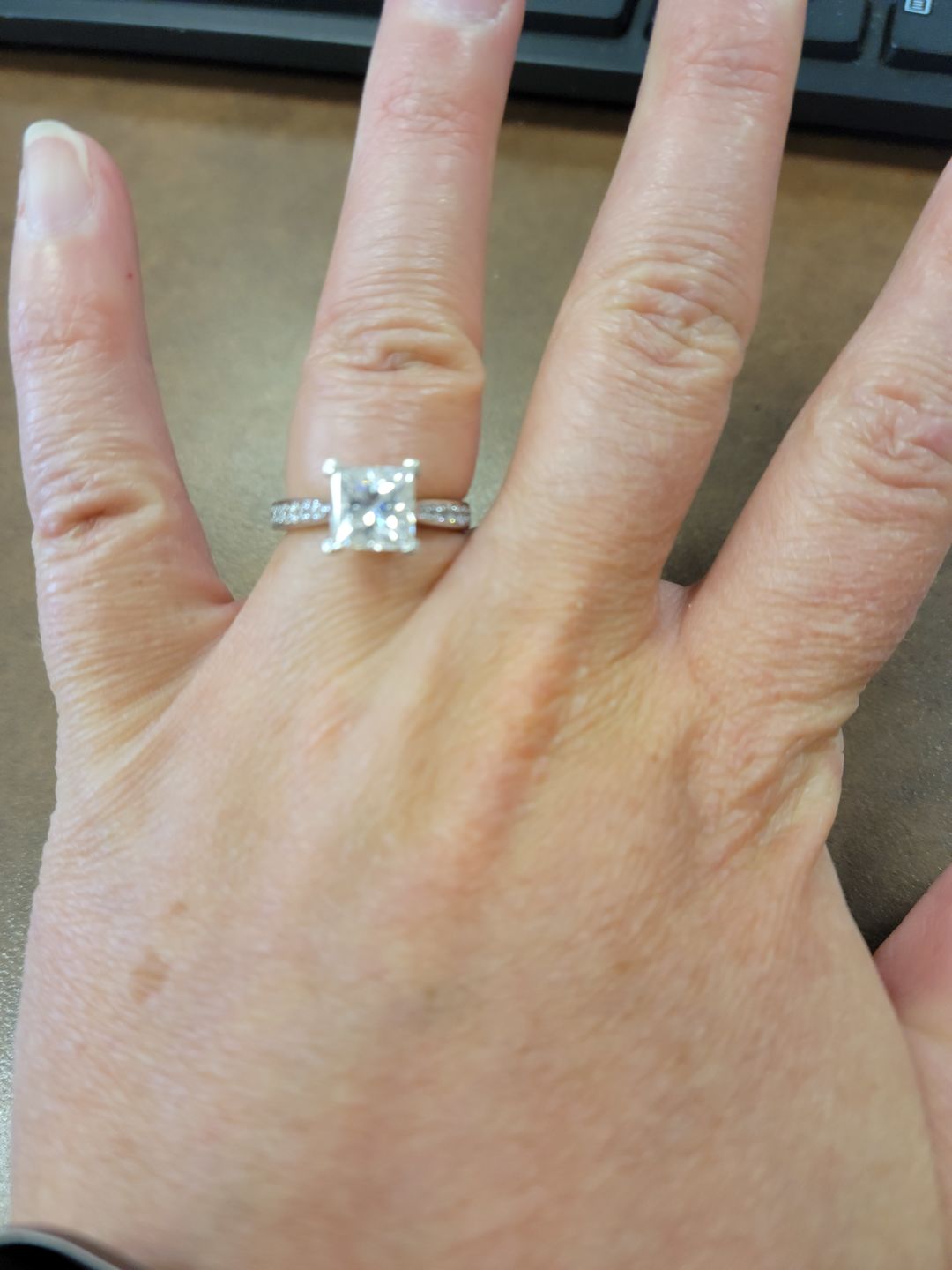 Customer photo review of Princess Cut Moissanite Channel Set Engagement Ring