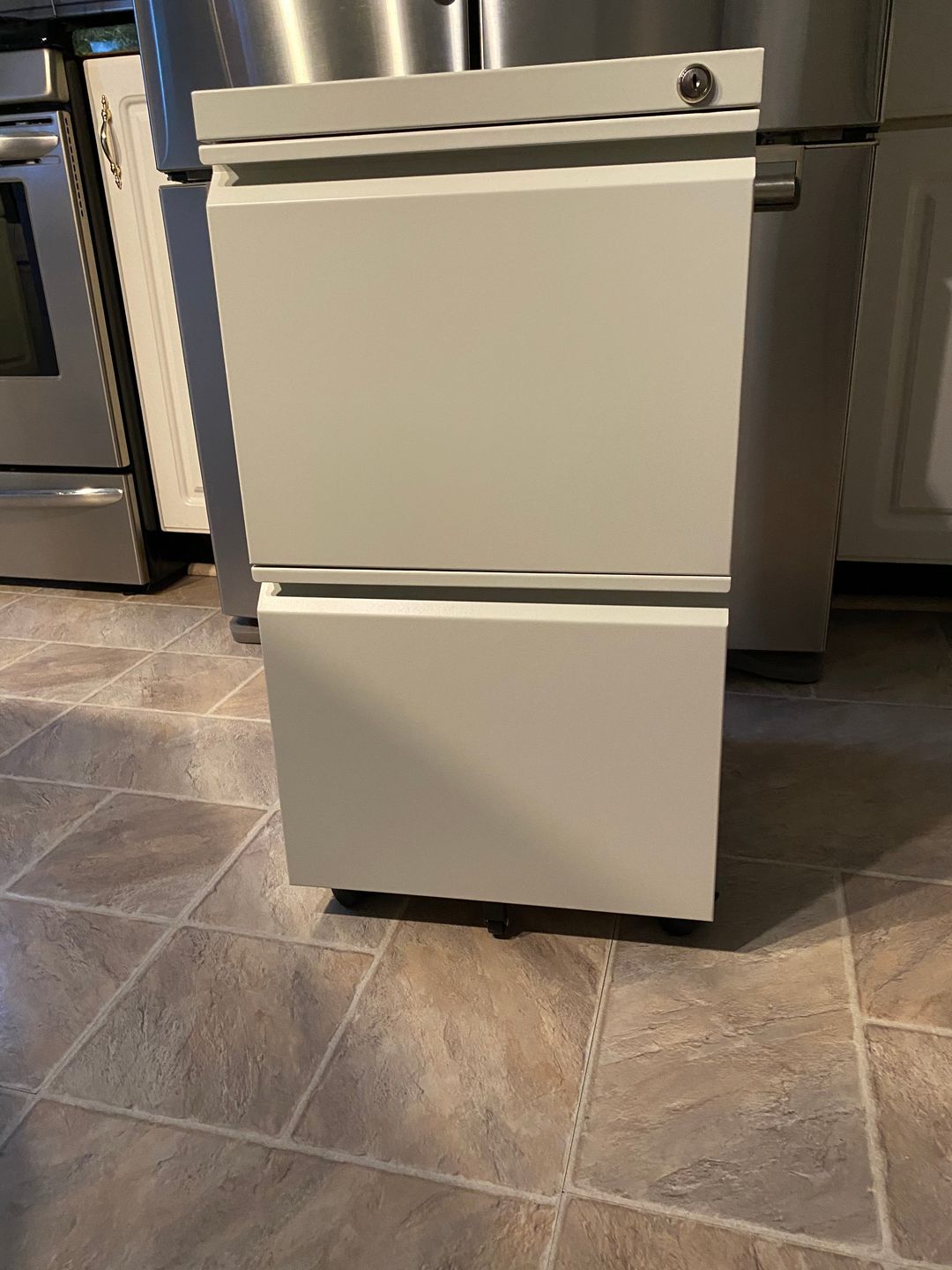 Customer photo review of Black/White 2-Drawer Mobile File Cabinet with Lock | DEVAISE