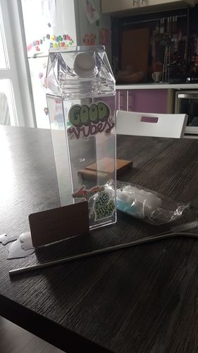 Customer photo review of Clear Carton Water Bottle