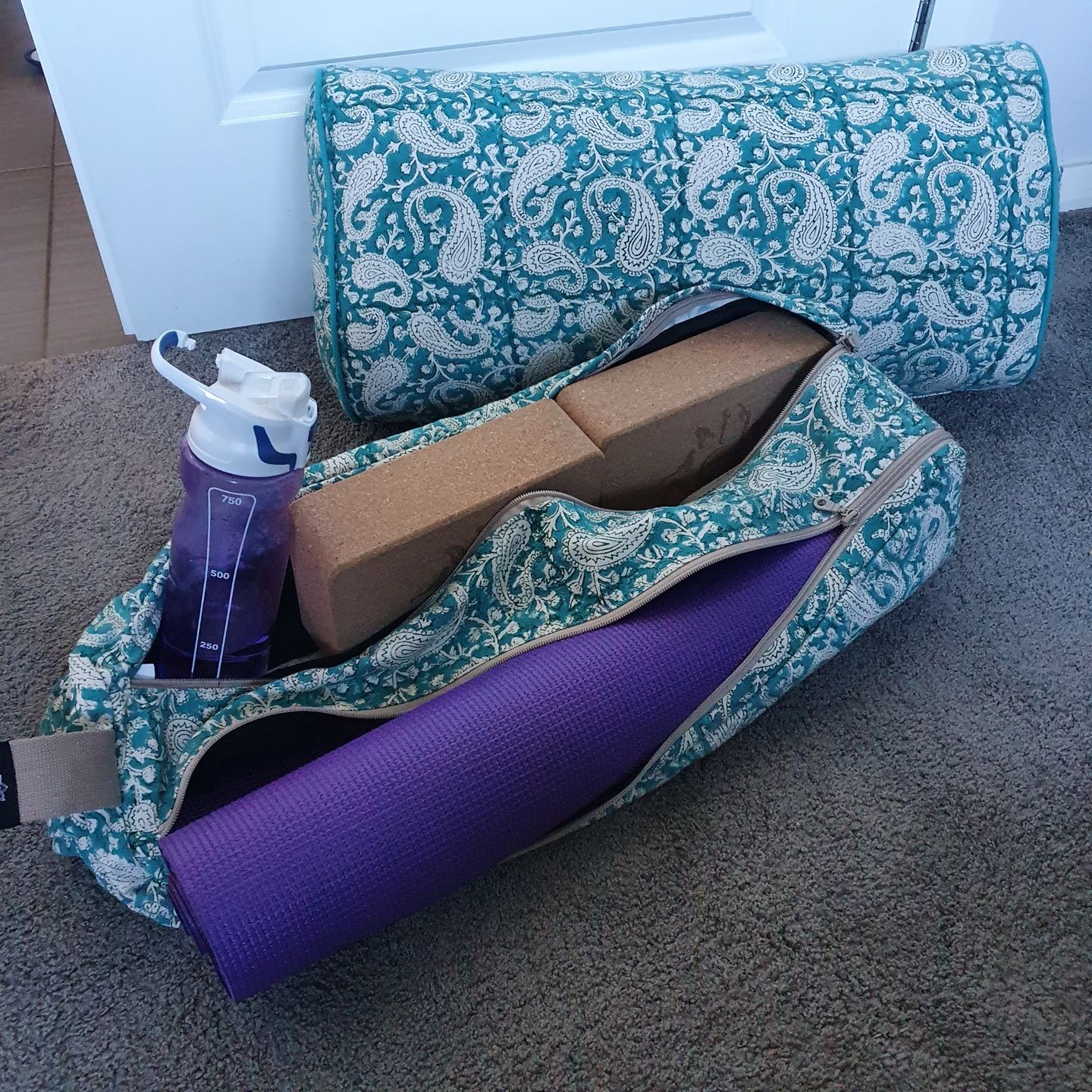 Customer photo review of Paisley Teal Oval Yoga Bolster - Teal piping