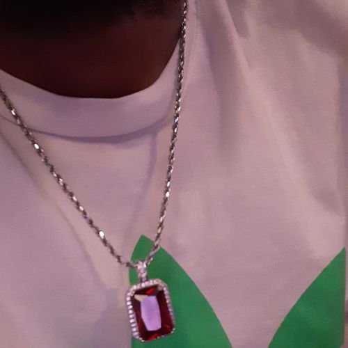 Customer photo review of 925 Silver Lab Ruby Red Gemstone Iced Pendant