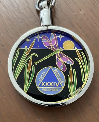 Customer photo review of 1 to 60 Year Dragonfly 9th Step Specialty AA Recovery Medallion - Tri-Plated Chip/Coin