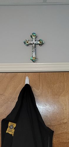 Customer photo review of Olive Wood Crucifix (Fully covered with Mother of Pearl) - Holy Land Crucifixes