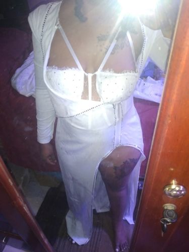 Customer photo review of Rhinestone Patchwork Unique Irregular Maxi Dress & Bodysuit