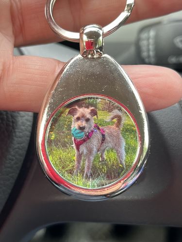 Customer photo review of Schlüssel- Anhänger mit Foto „Tropfen“ + Einkaufswagen Chip