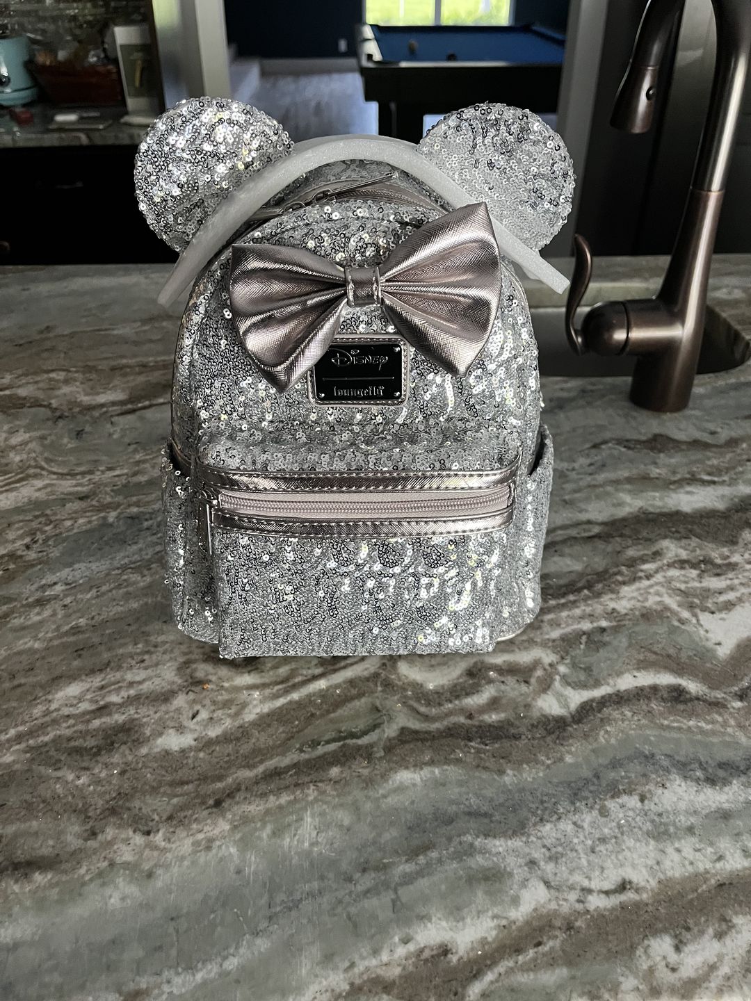 Customer photo review of 707 Street Exclusive - Disney Minnie Mouse Silver Sequin Mini Backpack - June Preorder
