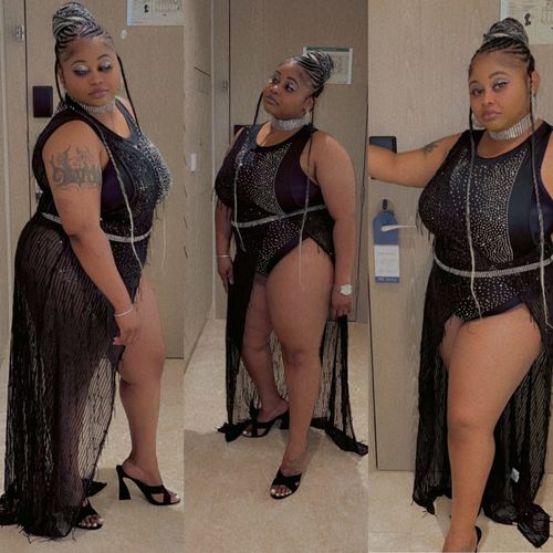 Customer photo review of Patchwork Rhinestones & Tassels Striking Maxi Dress