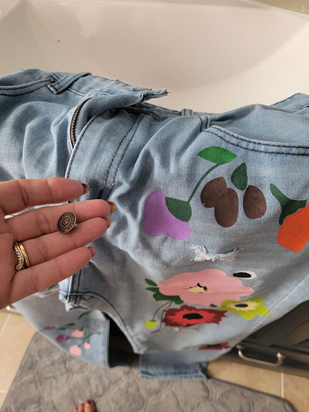 Customer photo review of Denim Floral Casual Pants