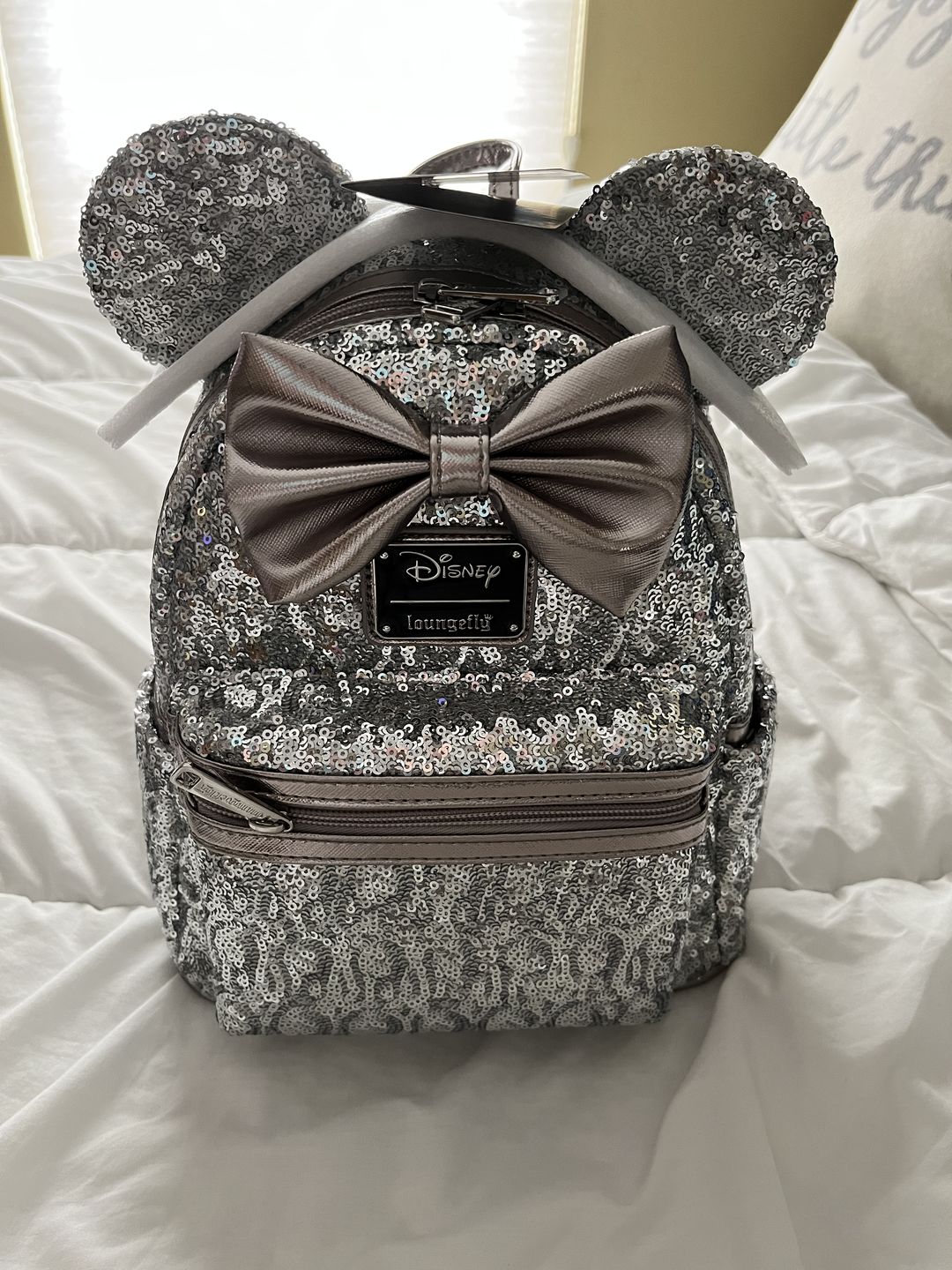Customer photo review of 707 Street Exclusive - Disney Minnie Mouse Silver Sequin Mini Backpack - June Preorder