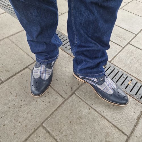 Customer photo review of Pre order shipping 31st May Exclusive To Amen Shoes!!!! Cavani Peaky Blinder New cavani Navy Brogues With Our Amen Tweed. Only 100 available! Now in