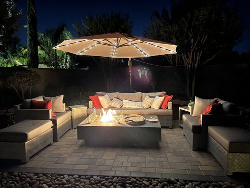 Customer photo review of 65" Rectangular Outdoor Propane Gas Fire Pit Table in Gray