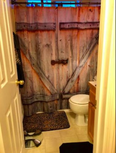 Customer photo review of Barn Doors Fabric Shower Curtain