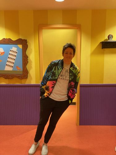 Customer photo review of EDM Beach Palm Tree Pattern Print Men's Bomber Jacket
