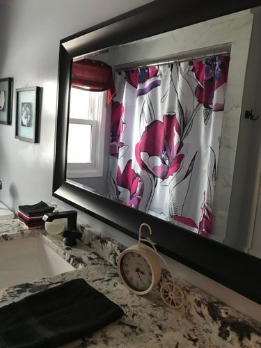 Customer photo review of Modern Tulips Fabric Shower Curtain