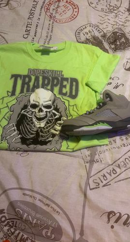 Customer photo review of Jordan 5 Green Bean DopeSkill Green Bean T-shirt Trapped Halloween Graphic