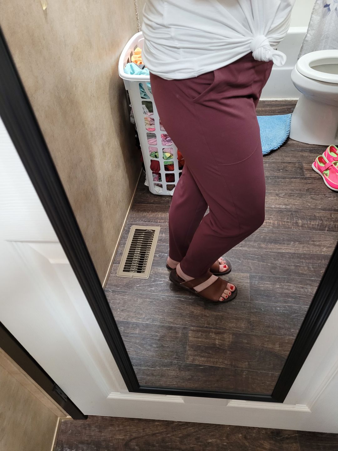 Customer photo review of Work Hard Play Hard Trousers - Maroon | MT LUXE