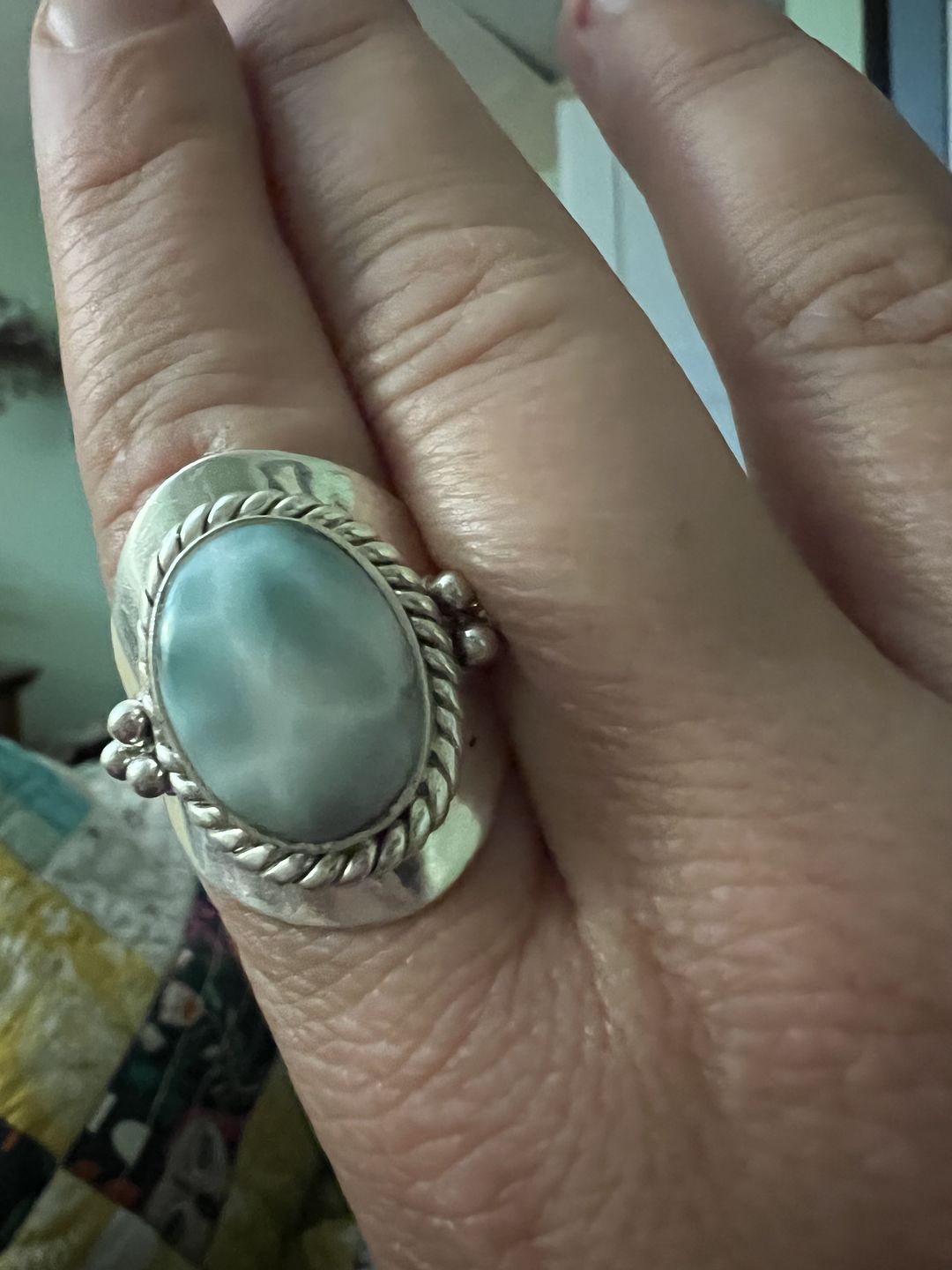Customer photo review of Larimar Sterling Silver Boho Ring for Women