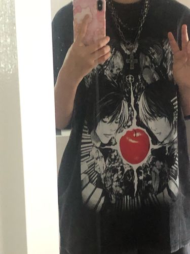 Customer photo review of Harajuku Style Vintage Washed Death Note Oversized Tee