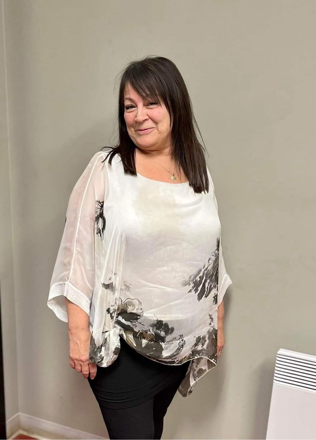Customer photo review of Jackie Silk Blouse (Printed White)