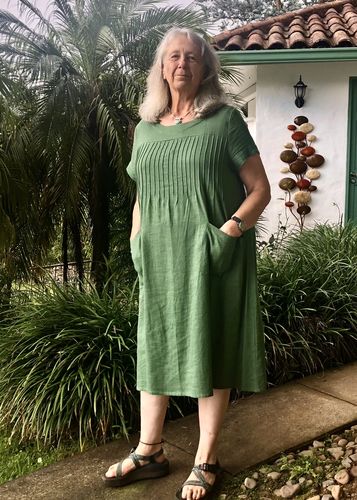 Customer photo review of Plus Size - Women Cotton Linen Loose Fitting Dress in Green