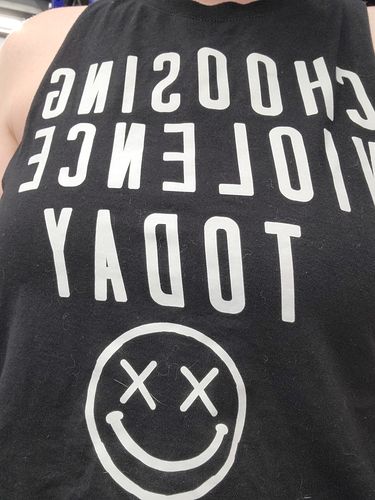 Customer photo review of Salty Savage™ Ladies "CHOOSING VIOLENCE TODAY" Flowy Crop Top | Black