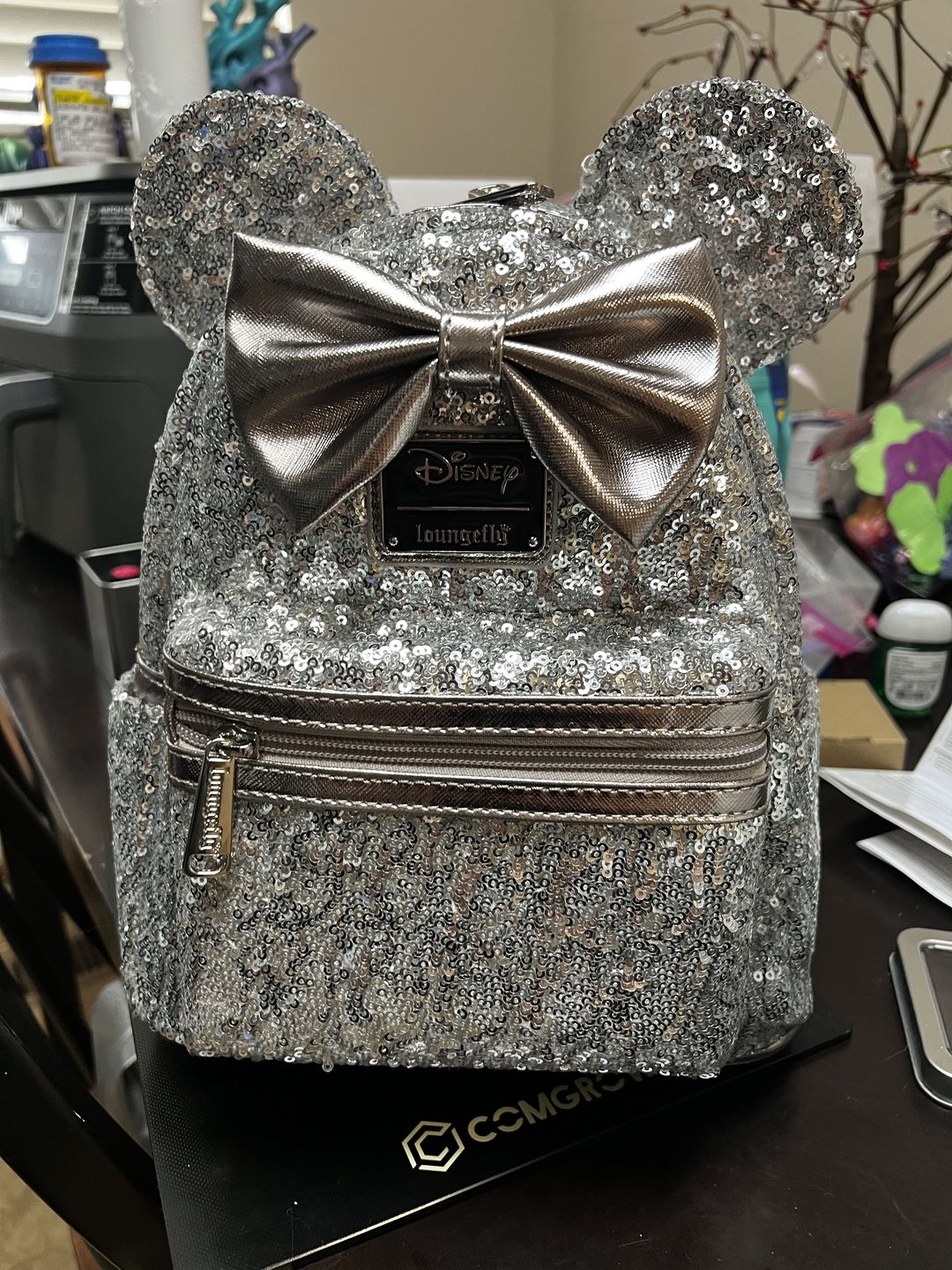 Customer photo review of 707 Street Exclusive - Disney Minnie Mouse Silver Sequin Mini Backpack - June Preorder