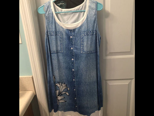 Customer photo review of Womens Flower Denim Fake Two-piece Printed Dress