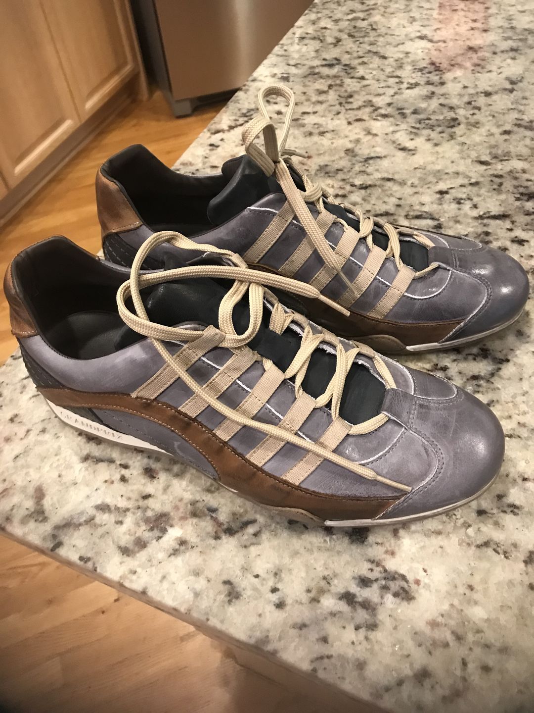 Customer photo review of Men's GrandPrix Sneaker in Beach Club (Faded Navy and Brown)