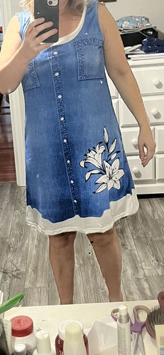 Customer photo review of Womens Flower Denim Fake Two-piece Printed Dress