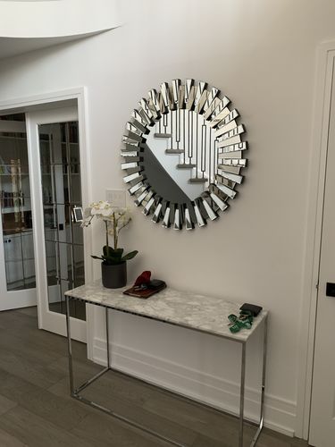 Customer photo review of Sunburst Beveled Round Mirror 35"