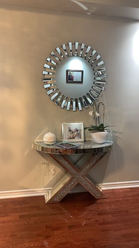 Customer photo review of Sunburst Beveled Round Mirror 35"