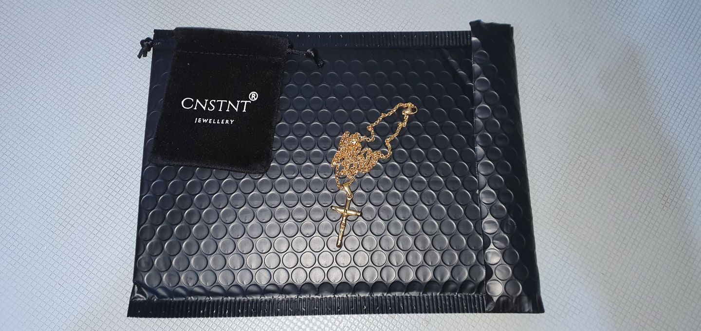 Customer photo review of Gold crucifix necklace