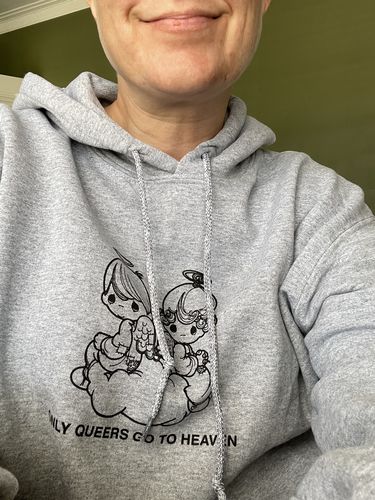 Customer photo review of Queer Angels Hoodie • Heather Grey