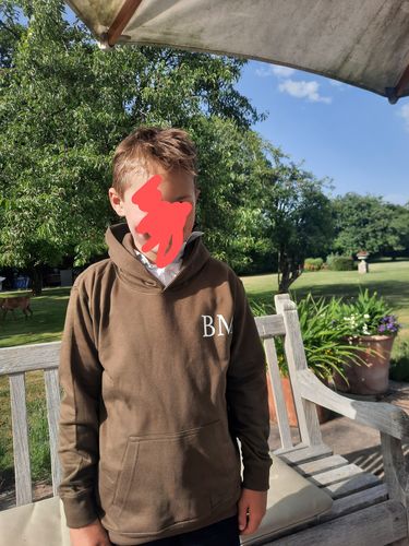 Customer photo review of Personalised Initial Junior Hoodie 00 (MRK X)