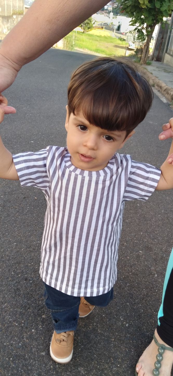 Customer photo review of Camiseta Infantil Manga Curta Unissex | Listras Retrô Cinza