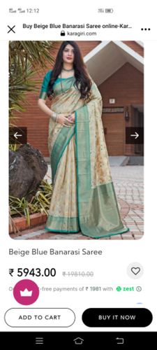 Customer photo review of Beige Blue Banarasi Saree