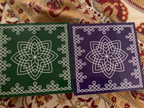 Customer photo review of Lotus Rangoli Wooden Stand / Hridaya Kamalam Kolam Manai / For Lamps / Deities/ Decoration- 6 Inches