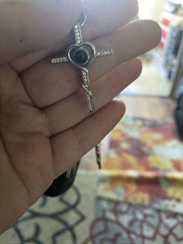 Customer photo review of Cross Heart Shaped Keychain Personalized Photo Projection Keychain Sterling Silver Cross Keychain For Girlfriend