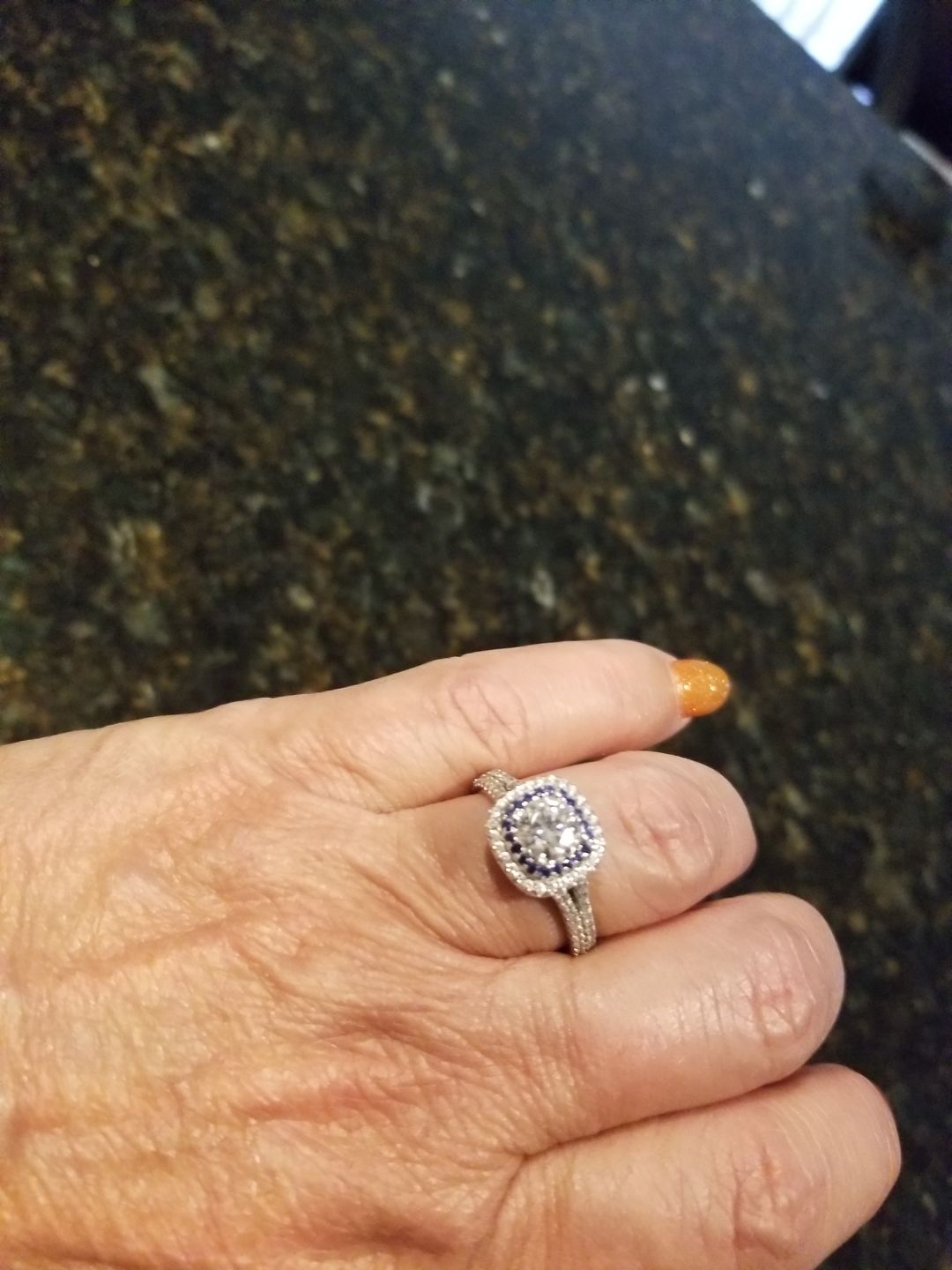 Customer photo review of Double Halo Moissanite Split Shank Pave Engagement Ring