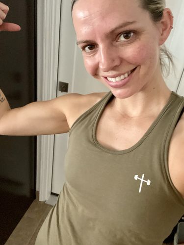Customer photo review of Lightweight Racerback Tank - Army Green