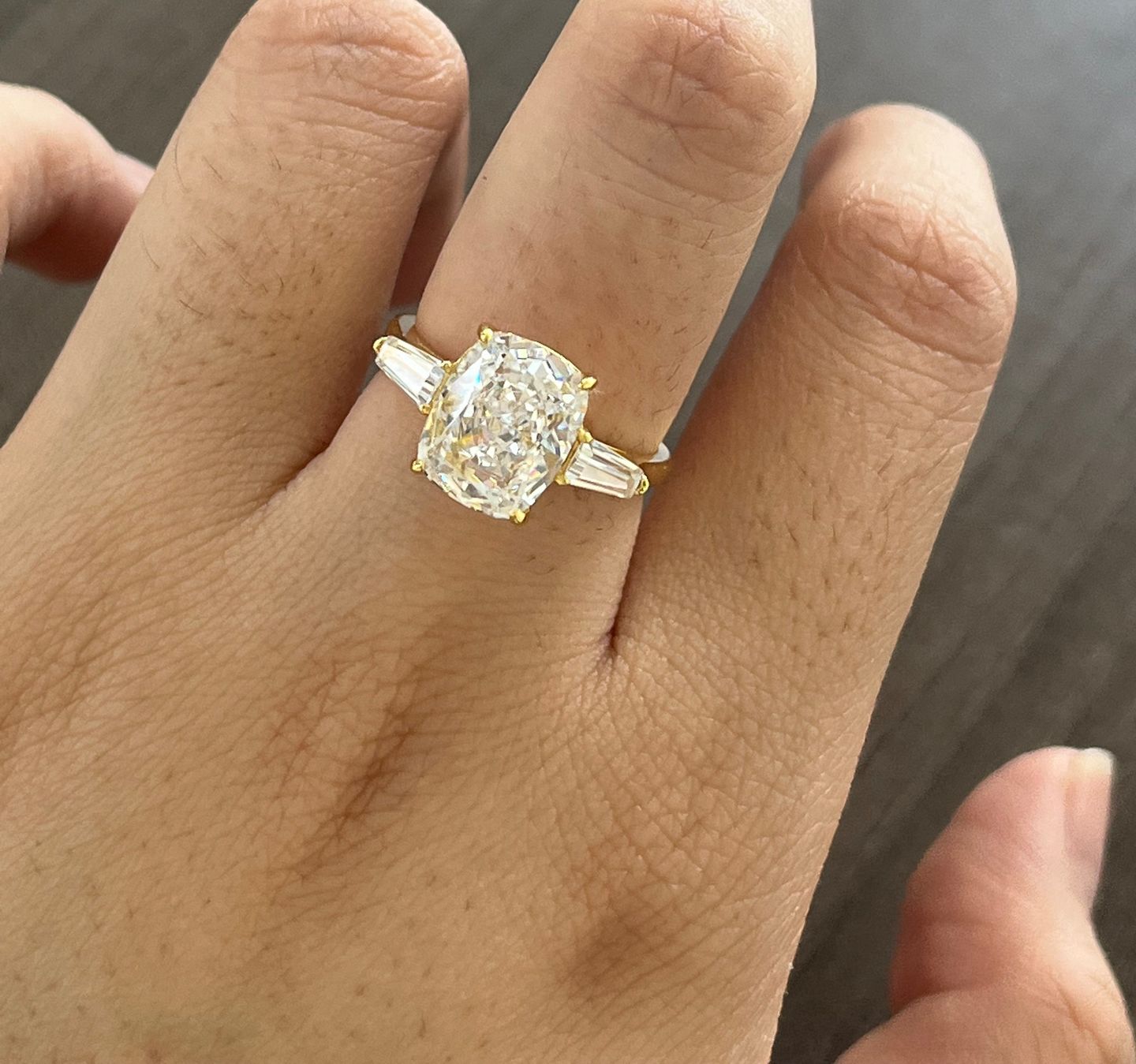 Customer photo review of Louily Exquisite White Gold Cushion Cut Three Stone Engagement Ring In Sterling Silver