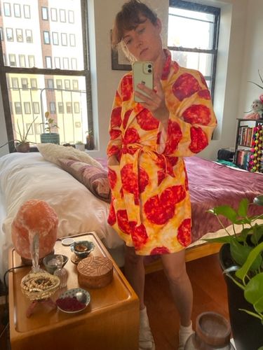 Customer photo review of Pepperoni Pizza Print Women's Bathrobe