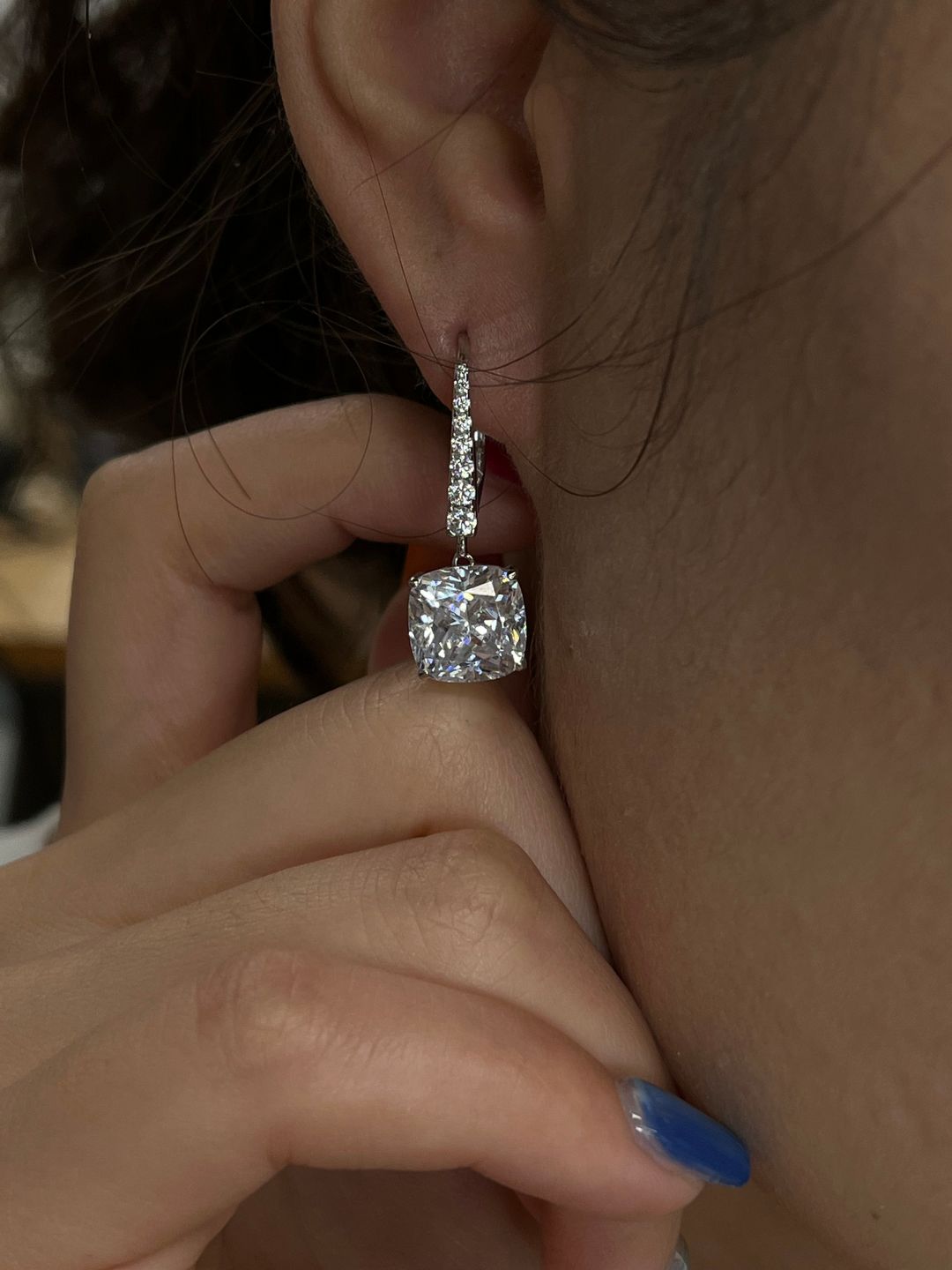 Customer photo review of Louily Exquisite Cushion Cut Women's Earrings In Sterling Silver